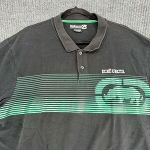 Ecko Unltd Polo Shirt Mens 2XL Y2K Streetwear Rhino Logo Graphic Black Green